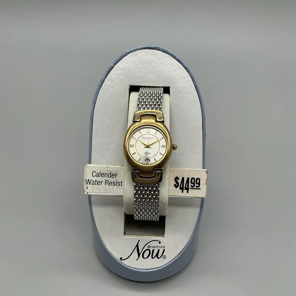 Armitron Now Womens Watch 22mm Silver Two Tone Mesh Date Box New Battery 6.75